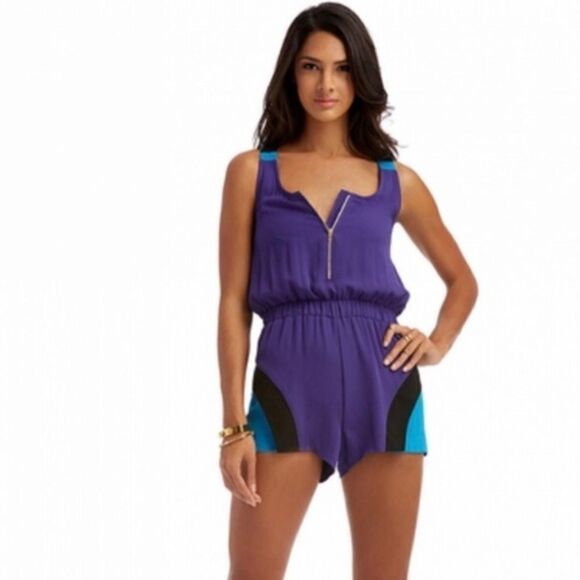 Nicki Minja Color Block Razor Back Romper Small Bright Blue Purple - Picture 1 of 14